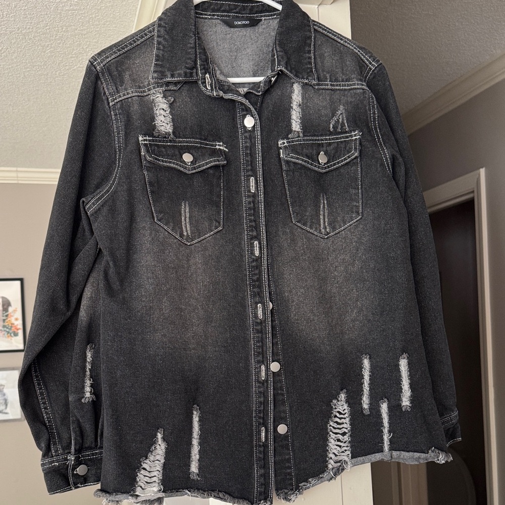Amazon Black Distressed Denim Jacket